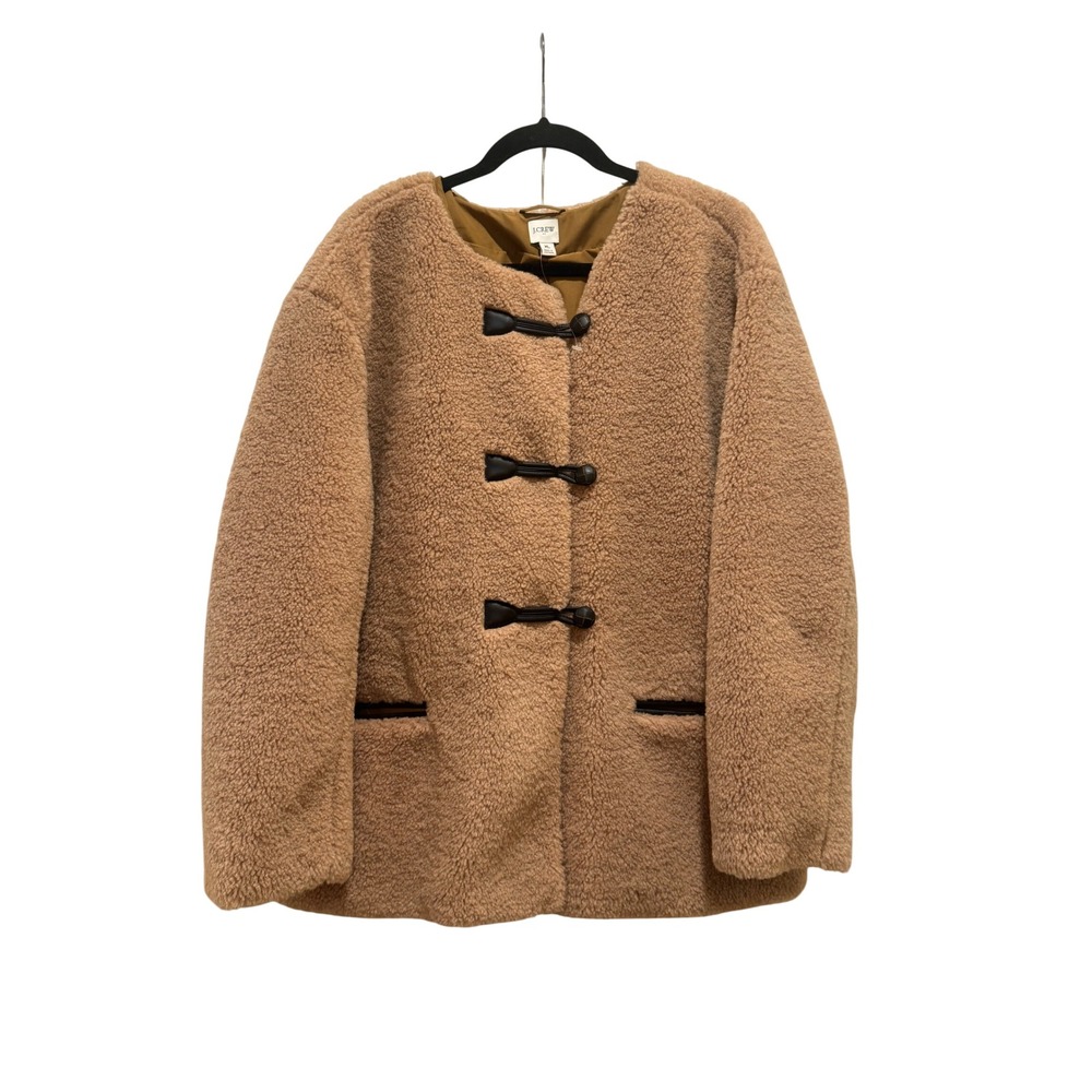 NEW J.Crew Teddy Sherpa Toggle Coat Women XL Tan Excellent CD825 Faux Fur $268